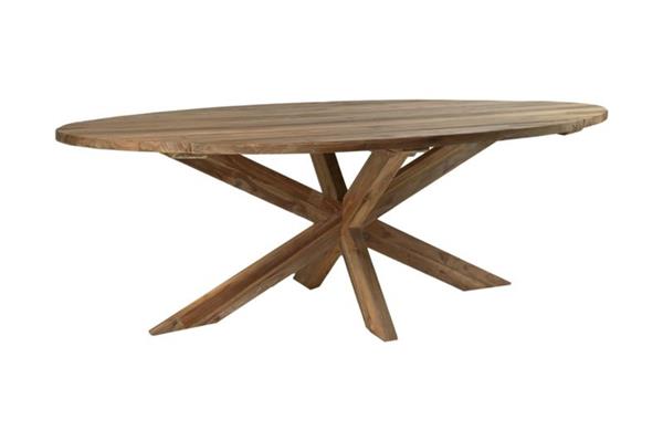 Grote foto tuin eettafel ovaal met kruispoot oud teakhout huis en inrichting eettafels