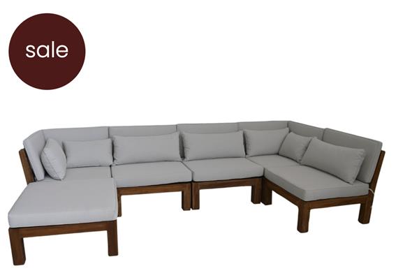Grote foto tuin lounge set aruba 6 delig 168x336x64 cm naturel wit teak stof huis en inrichting eettafels