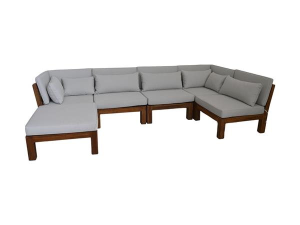 Grote foto tuin lounge set aruba 6 delig 168x336x64 cm naturel wit teak stof huis en inrichting eettafels