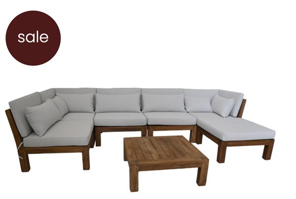 Grote foto tuin lounge set aruba 7 delig 168x336x64 cm naturel wit teak stof huis en inrichting eettafels