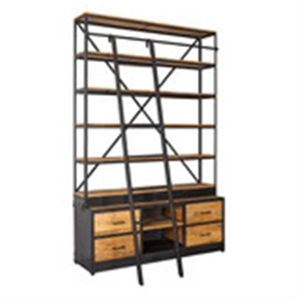 Grote foto boekenkast las palmas met ladder 160x225x50 cm naturel mangohout leverbaar vanaf week 20 huis en inrichting eettafels