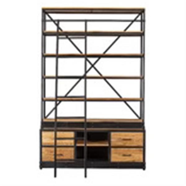 Grote foto boekenkast las palmas met ladder 160x225x50 cm naturel mangohout leverbaar vanaf week 20 huis en inrichting eettafels