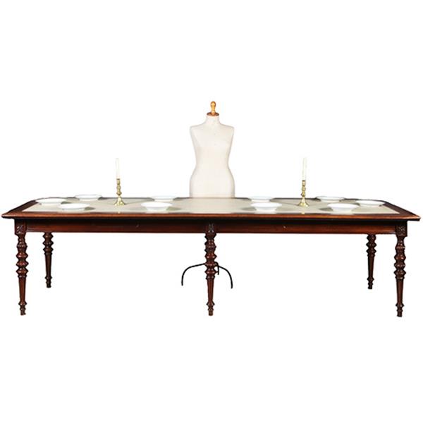 Grote foto praktische chique lange noten eetkamertafel of werktafel met wasdoek ingelegd hollands ca 1880 no.2 antiek en kunst stoelen en banken