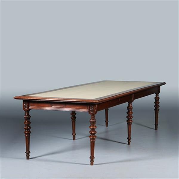 Grote foto praktische chique lange noten eetkamertafel of werktafel met wasdoek ingelegd hollands ca 1880 no.2 antiek en kunst stoelen en banken