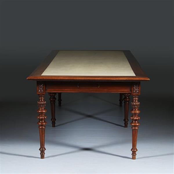 Grote foto praktische chique lange noten eetkamertafel of werktafel met wasdoek ingelegd hollands ca 1880 no.2 antiek en kunst stoelen en banken