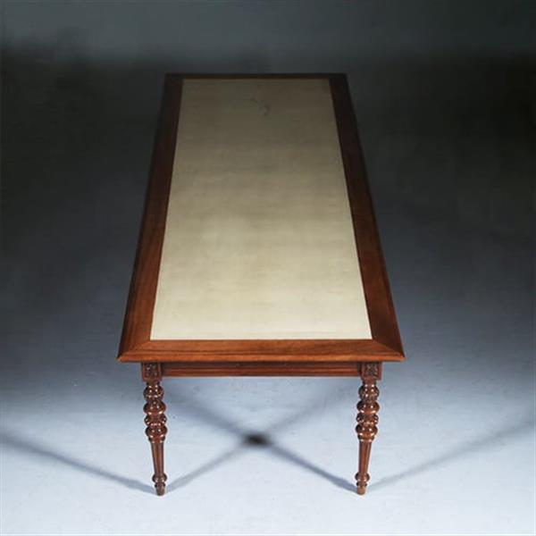 Grote foto praktische chique lange noten eetkamertafel of werktafel met wasdoek ingelegd hollands ca 1880 no.2 antiek en kunst stoelen en banken