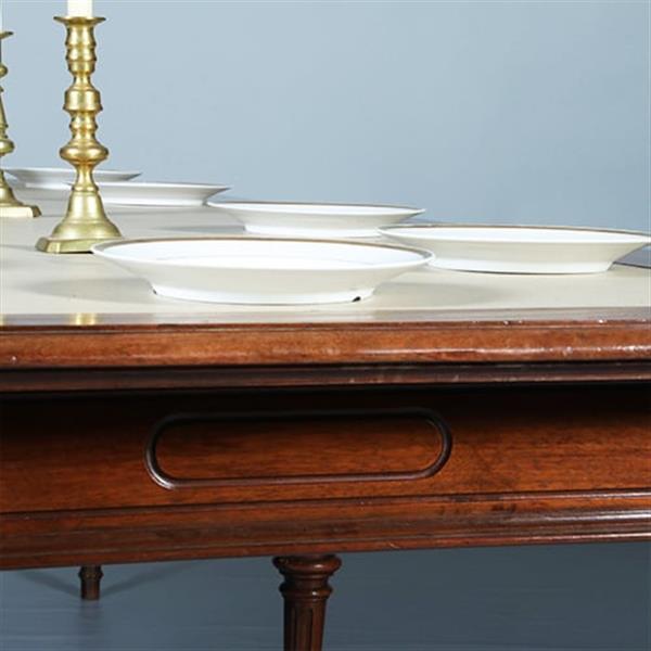 Grote foto praktische chique lange noten eetkamertafel of werktafel met wasdoek ingelegd hollands ca 1880 no.2 antiek en kunst stoelen en banken