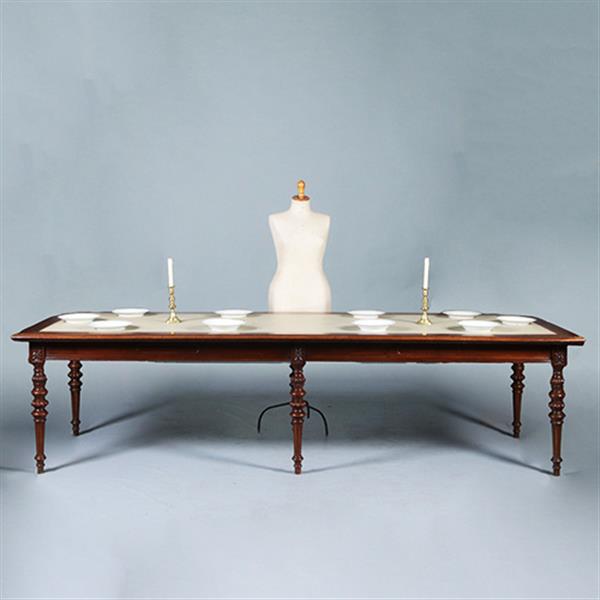 Grote foto praktische chique lange noten eetkamertafel of werktafel met wasdoek ingelegd hollands ca 1880 no.2 antiek en kunst stoelen en banken