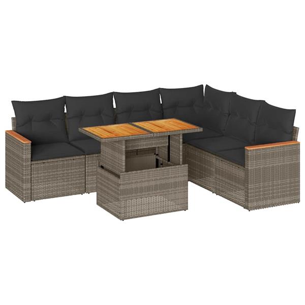 Grote foto vidaxl 7 delige loungeset met kussens poly rattan acacia grijs tuin en terras tuinmeubelen