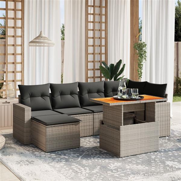 Grote foto vidaxl 7 delige loungeset met kussens poly rattan grijs tuin en terras tuinmeubelen