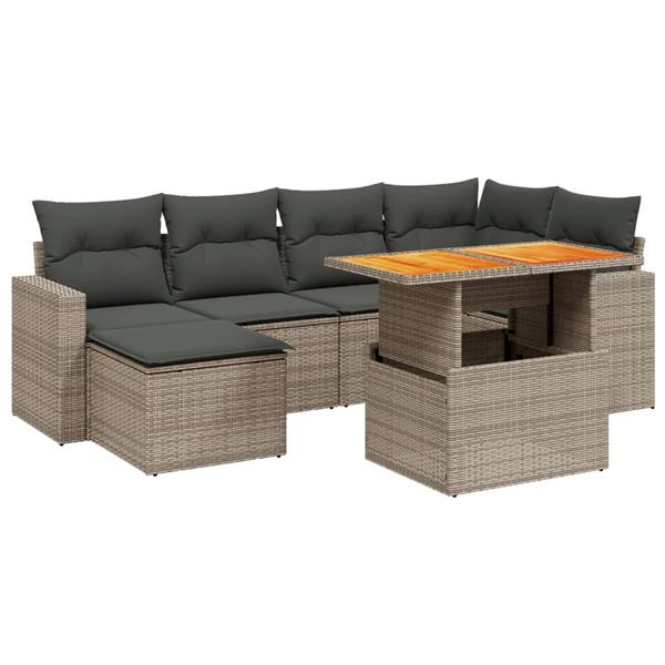 Grote foto vidaxl 7 delige loungeset met kussens poly rattan grijs tuin en terras tuinmeubelen
