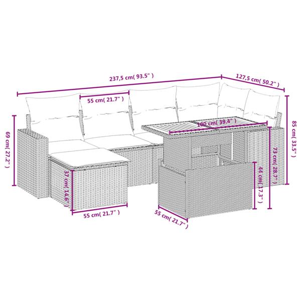 Grote foto vidaxl 7 delige loungeset met kussens poly rattan grijs tuin en terras tuinmeubelen