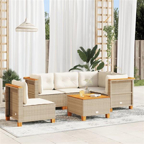 Grote foto vidaxl 6 delige loungeset met kussens poly rattan beige tuin en terras tuinmeubelen