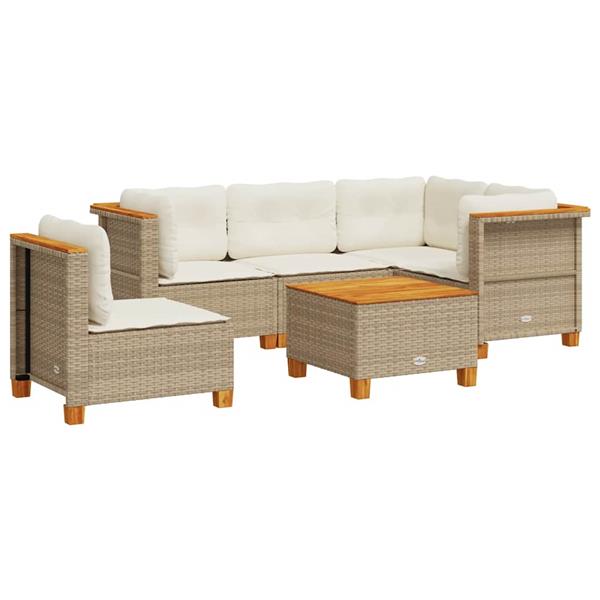 Grote foto vidaxl 6 delige loungeset met kussens poly rattan beige tuin en terras tuinmeubelen