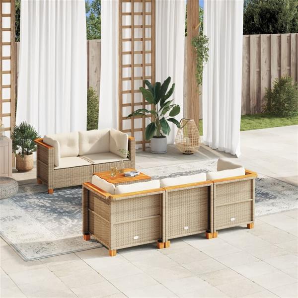 Grote foto vidaxl 6 delige loungeset met kussens poly rattan beige tuin en terras tuinmeubelen