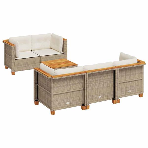 Grote foto vidaxl 6 delige loungeset met kussens poly rattan beige tuin en terras tuinmeubelen