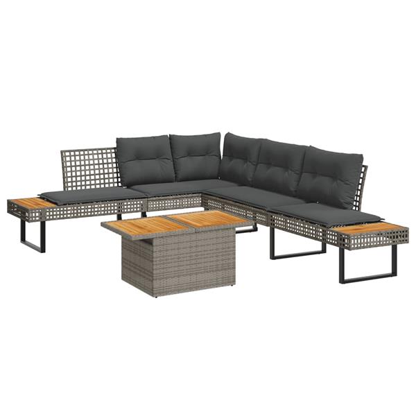 Grote foto vidaxl 2 delige loungeset met kussens poly rattan en acaciahout grijs tuin en terras tuinmeubelen