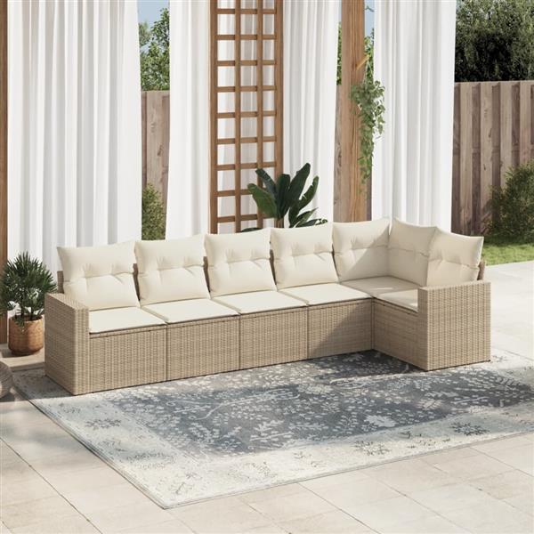 Grote foto vidaxl 6 delige loungeset met kussens poly rattan beige tuin en terras tuinmeubelen