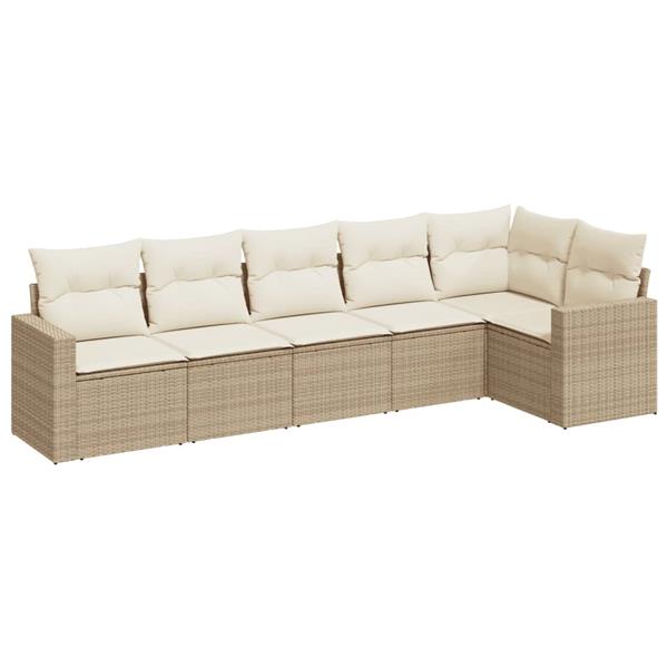 Grote foto vidaxl 6 delige loungeset met kussens poly rattan beige tuin en terras tuinmeubelen