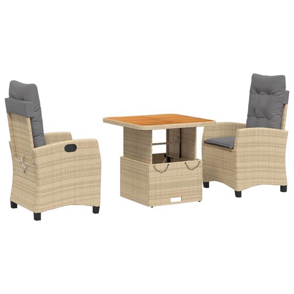 Grote foto vidaxl 3 delige tuinset met kussens poly rattan beige tuin en terras tuinmeubelen