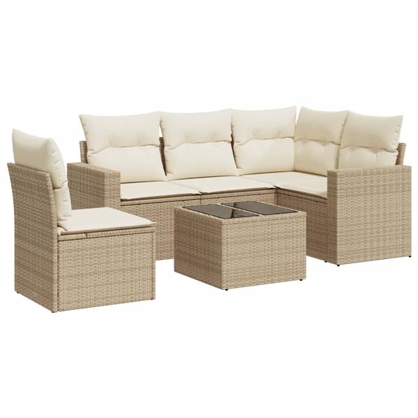 Grote foto vidaxl 6 delige loungeset met kussens poly rattan beige tuin en terras tuinmeubelen