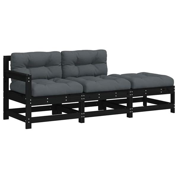 Grote foto vidaxl 3 delige loungeset met kussens massief hout zwart tuin en terras tuinmeubelen