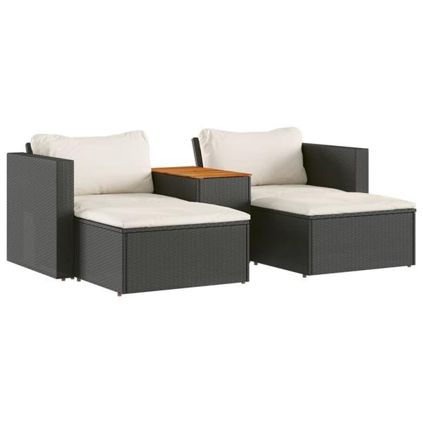 Grote foto vidaxl 5 delige loungeset met kussens poly rattan acacia zwart tuin en terras tuinmeubelen