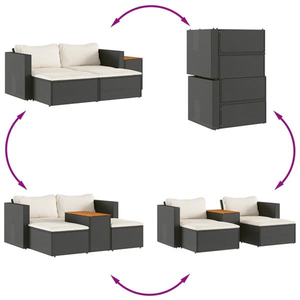Grote foto vidaxl 5 delige loungeset met kussens poly rattan acacia zwart tuin en terras tuinmeubelen