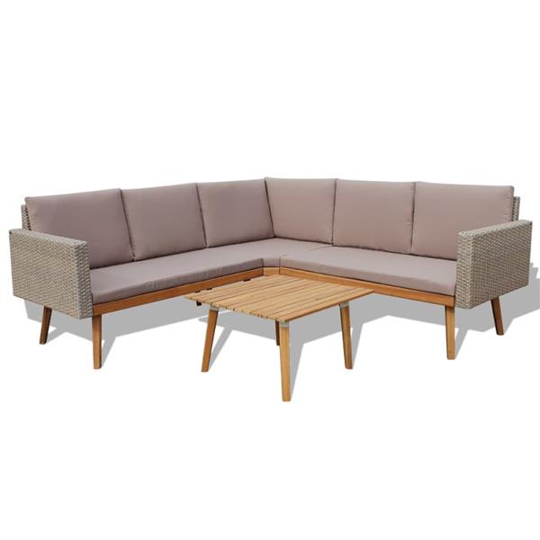 Grote foto vidaxl 4 delige loungeset met kussens poly rattan grijs tuin en terras tuinmeubelen