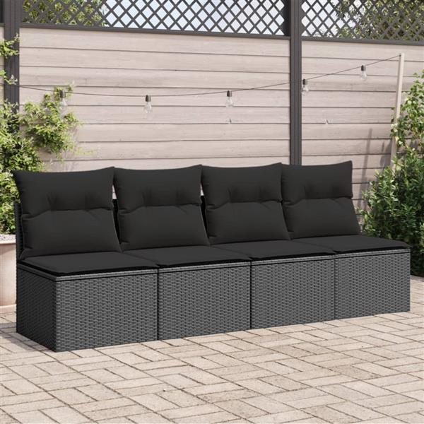 Grote foto vidaxl tuinbank 4 zits met kussens poly rattan zwart tuin en terras tuinmeubelen