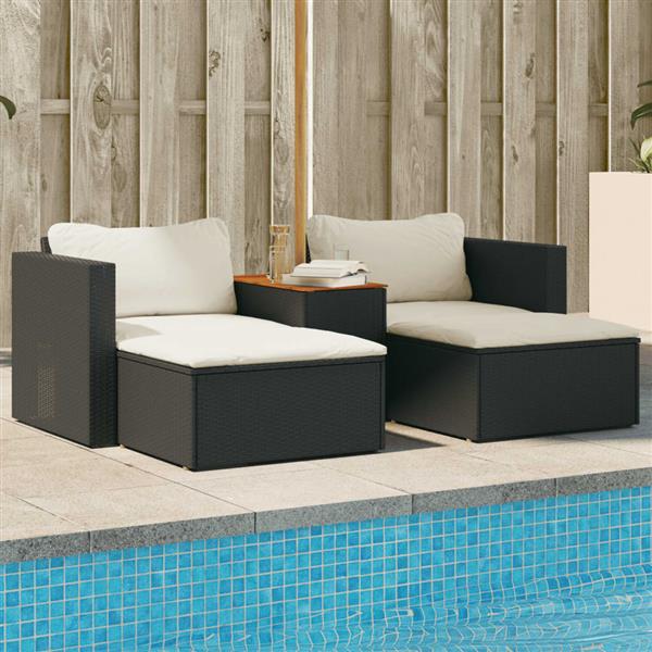 Grote foto vidaxl 5 delige loungeset met kussens poly rattan acacia zwart tuin en terras tuinmeubelen