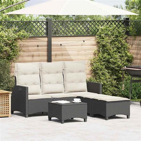 Grote foto vidaxl 3 delige tuinbankstel met kussens l vormig poly rattan zwart tuin en terras tuinmeubelen