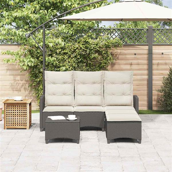 Grote foto vidaxl 3 delige tuinbankstel met kussens l vormig poly rattan zwart tuin en terras tuinmeubelen