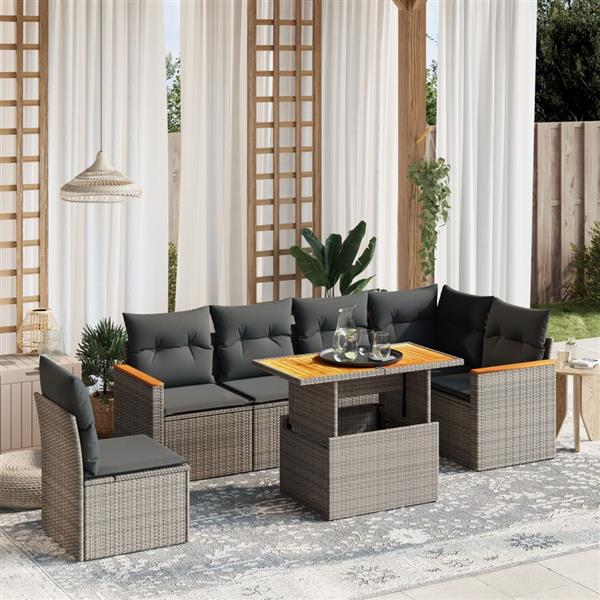 Grote foto vidaxl 7 delige loungeset met kussens poly rattan grijs tuin en terras tuinmeubelen