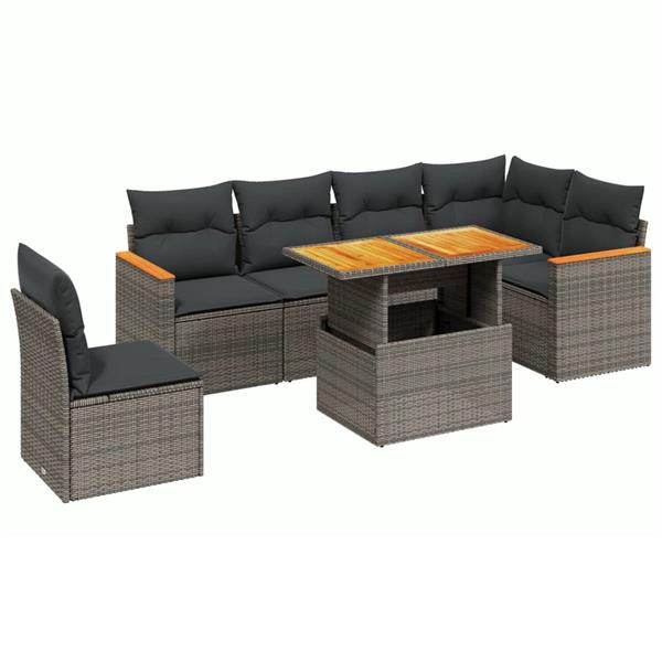 Grote foto vidaxl 7 delige loungeset met kussens poly rattan grijs tuin en terras tuinmeubelen