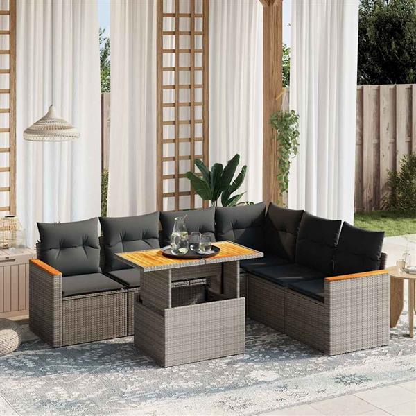 Grote foto vidaxl 7 delige loungeset met kussens poly rattan grijs tuin en terras tuinmeubelen