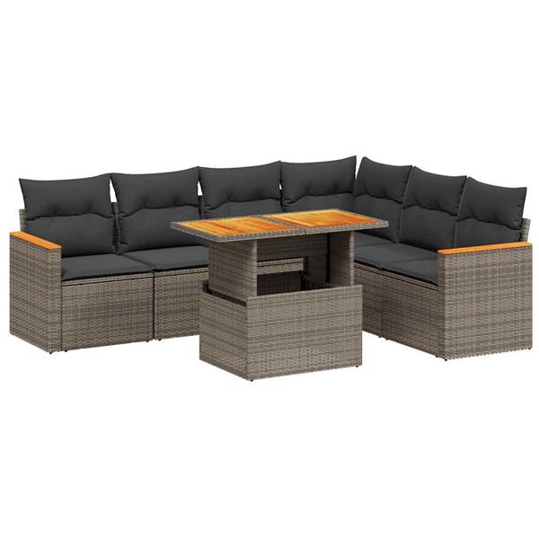 Grote foto vidaxl 7 delige loungeset met kussens poly rattan grijs tuin en terras tuinmeubelen