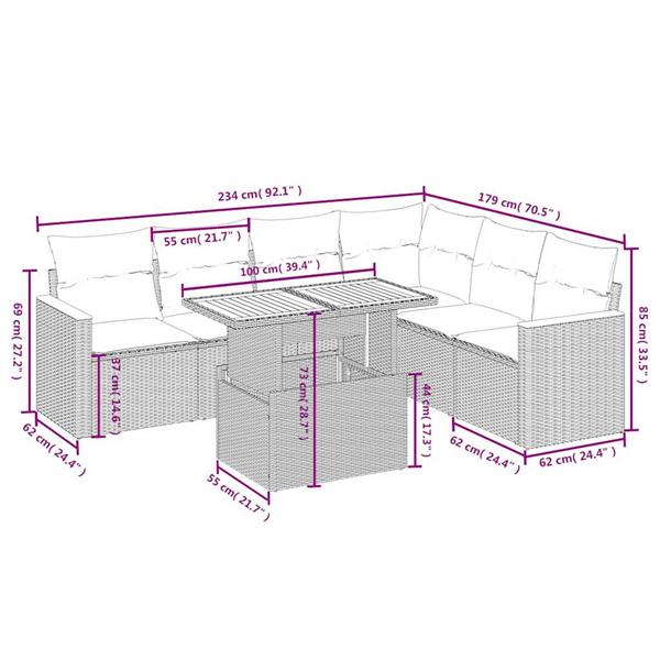 Grote foto vidaxl 7 delige loungeset met kussens poly rattan grijs tuin en terras tuinmeubelen