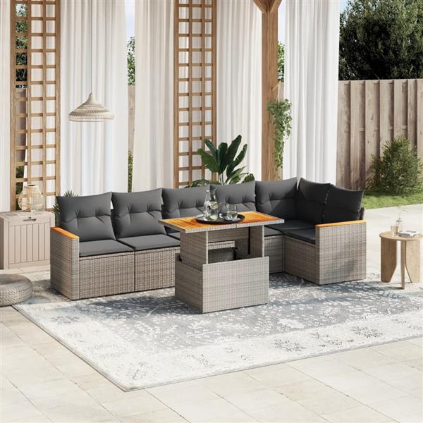 Grote foto vidaxl 7 delige loungeset met kussens poly rattan grijs tuin en terras tuinmeubelen
