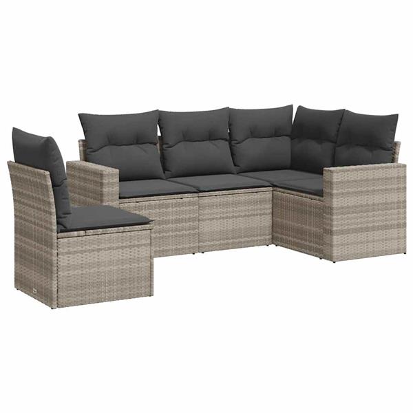 Grote foto vidaxl 5 delige loungeset met kussens poly rattan lichtgrijs tuin en terras tuinmeubelen