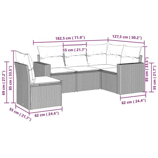 Grote foto vidaxl 5 delige loungeset met kussens poly rattan lichtgrijs tuin en terras tuinmeubelen