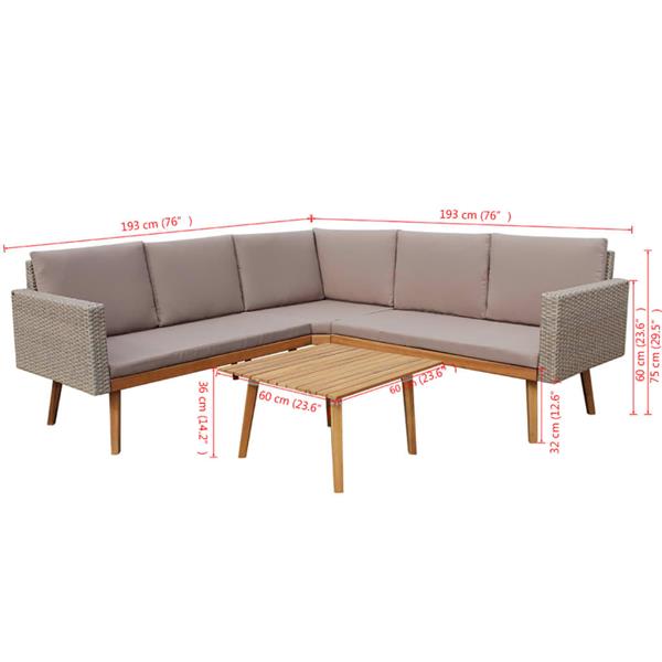 Grote foto vidaxl 4 delige loungeset met kussens poly rattan grijs tuin en terras tuinmeubelen