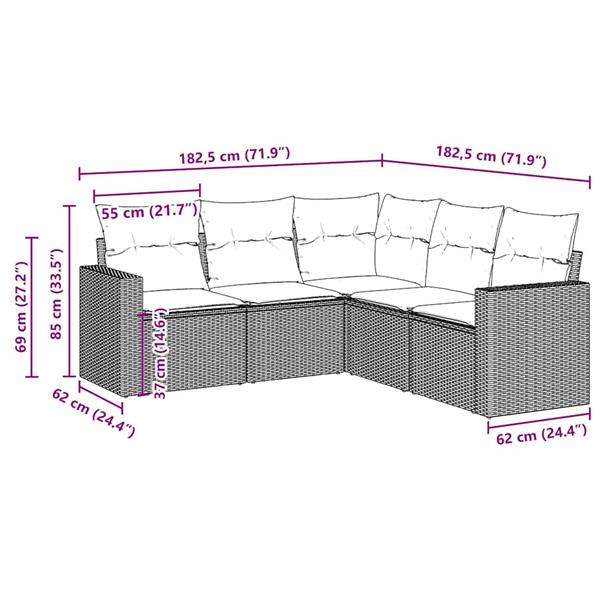 Grote foto vidaxl 5 delige loungeset met kussens poly rattan bruin tuin en terras tuinmeubelen