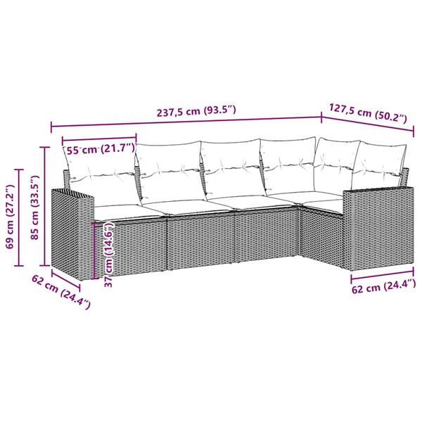 Grote foto vidaxl 5 delige loungeset met kussens poly rattan bruin tuin en terras tuinmeubelen