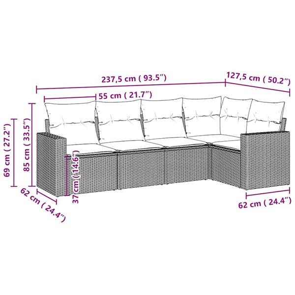 Grote foto vidaxl 5 delige loungeset met kussens poly rattan lichtgrijs tuin en terras tuinmeubelen