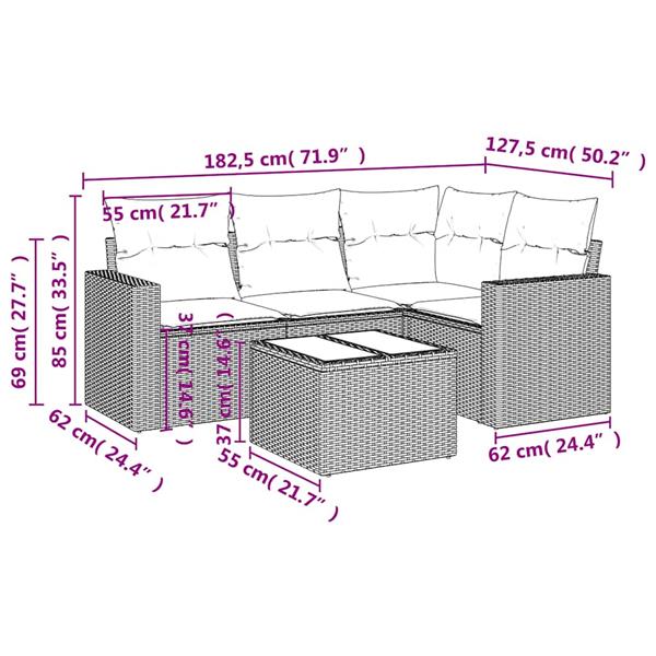 Grote foto vidaxl 5 delige loungeset met kussens poly rattan lichtgrijs tuin en terras tuinmeubelen