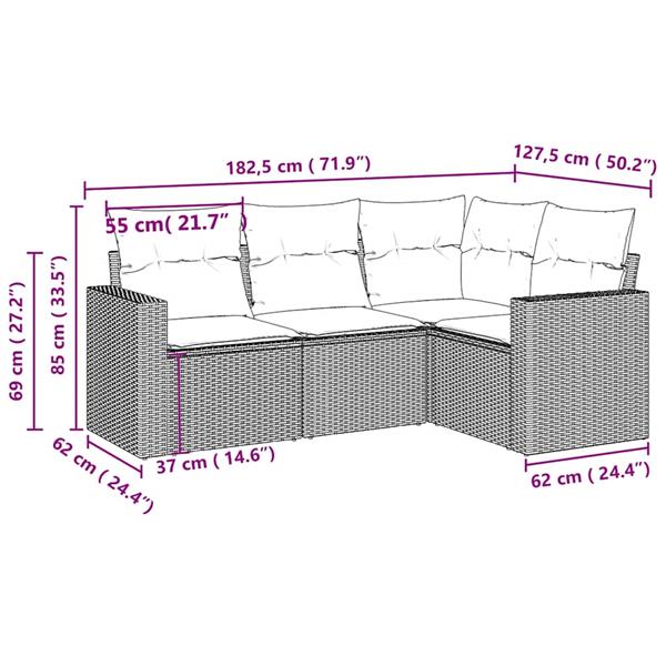 Grote foto vidaxl 4 delige loungeset met kussens poly rattan lichtgrijs tuin en terras tuinmeubelen