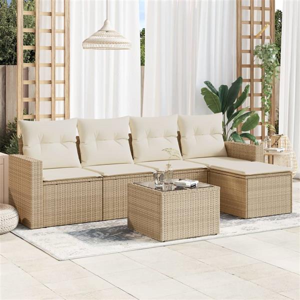 Grote foto vidaxl 6 delige loungeset met kussens poly rattan beige tuin en terras tuinmeubelen
