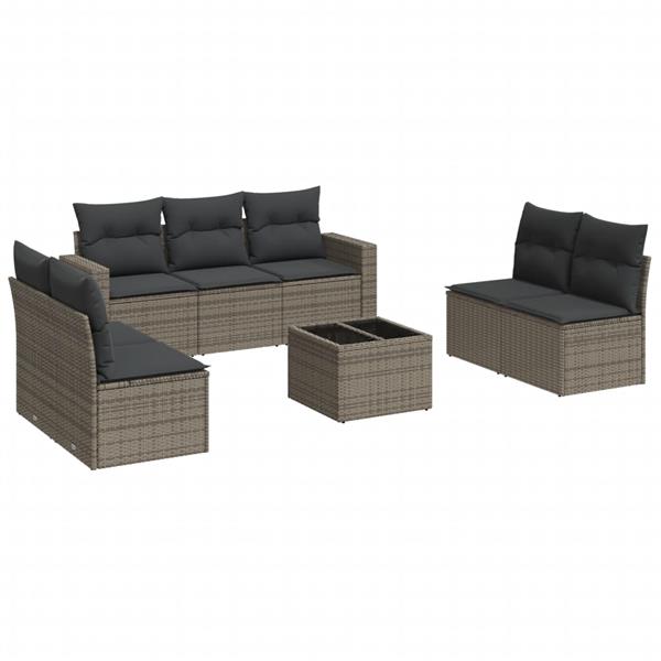 Grote foto vidaxl 8 delige loungeset met kussens poly rattan grijs tuin en terras tuinmeubelen
