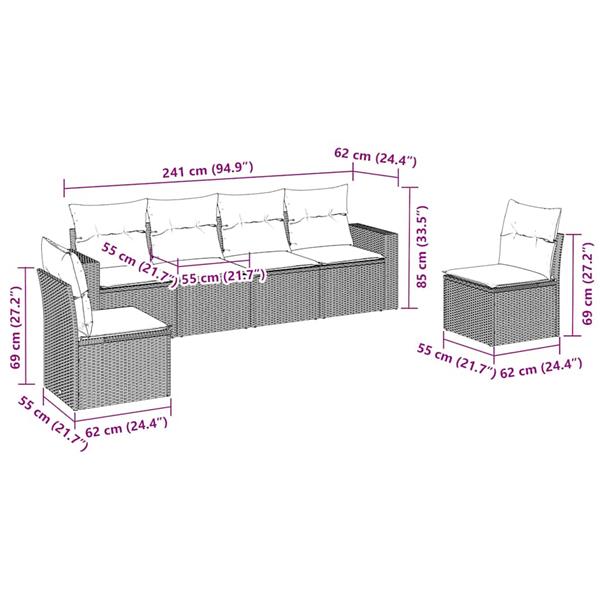 Grote foto vidaxl 6 delige loungeset met kussens poly rattan bruin tuin en terras tuinmeubelen